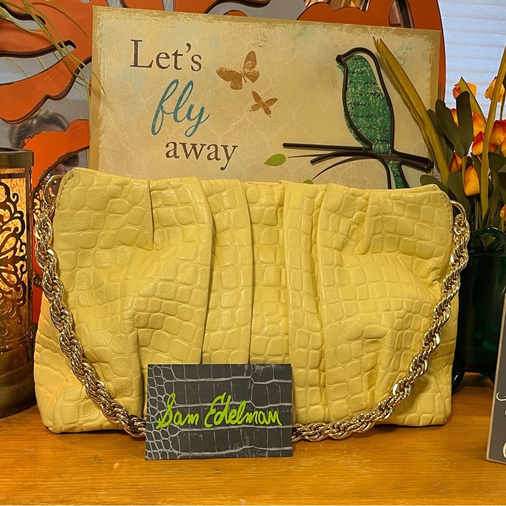 Sam Edelman Alexie Clutch Bag in Canary Yellow Croco Gold